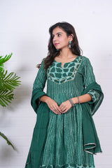 AARVI – EMERALD GREEN HAND BLOCK PRINTED ANARKALI SET