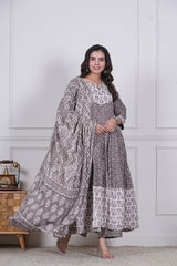 VASUDHA – EARTHY ELEGANCE HAND BLOCK PRINTED ANARKALI SET