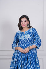 INDIRA – INDIGO HAND BLOCK PRINTED ANARKALI DRESS SET