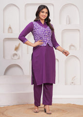 BAAGE-E-JAMUNI – WINTER COTTON SLUB KURTI SET WITH HAND BLOCK PRINTED JACKET