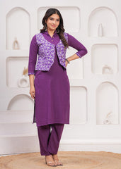 BAAGE-E-JAMUNI – WINTER COTTON SLUB KURTI SET WITH HAND BLOCK PRINTED JACKET