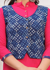 NOOR-E-NEEL – WINTER COTTON SLUB KURTI SET WITH HAND BLOCK PRINTED JACKET