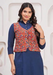 SURKH-O-NEEL – WINTER COTTON SLUB KURTI SET WITH HAND BLOCK PRINTED JACKET