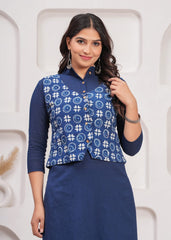 NEEL-E-SHAAM– WINTER COTTON SLUB KURTI SET WITH HAND BLOCK PRINTED JACKET