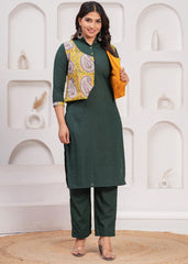 PAHIYA-E-PEHN – WINTER COTTON SLUB KURTI SET WITH HAND BLOCK PRINTED JACKET