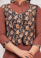 KESAR-E-KALAMKARI – WINTER COTTON SLUB KURTI SET WITH HAND BLOCK PRINTED JACKET