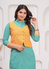 AARVI-E-AMBER – WINTER COTTON SLUB KURTI SET WITH HAND BLOCK PRINTED JACKET
