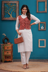 GUL-E-SAFED – WINTER COTTON SLUB KURTI SET WITH HAND BLOCK PRINTED JACKET