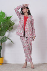 KASHISH IWTH BLUSH VINE” HAND BLOCK 3-PIECE JACKET SET