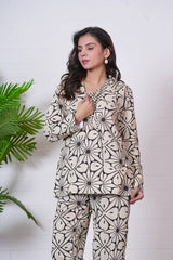 IVORY BLOOM LUXE” HAND BLOCK 3-PIECE JACKET SET