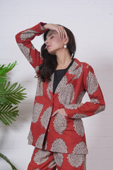 CRIMSON AURA”” HAND BLOCK 3-PIECE JACKET SET