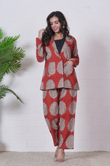 CRIMSON AURA”” HAND BLOCK 3-PIECE JACKET SET