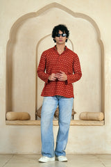 RUST FLORAL BLOCK PRINT MEN’S KURTA