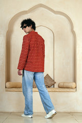 RUST FLORAL BLOCK PRINT MEN’S KURTA