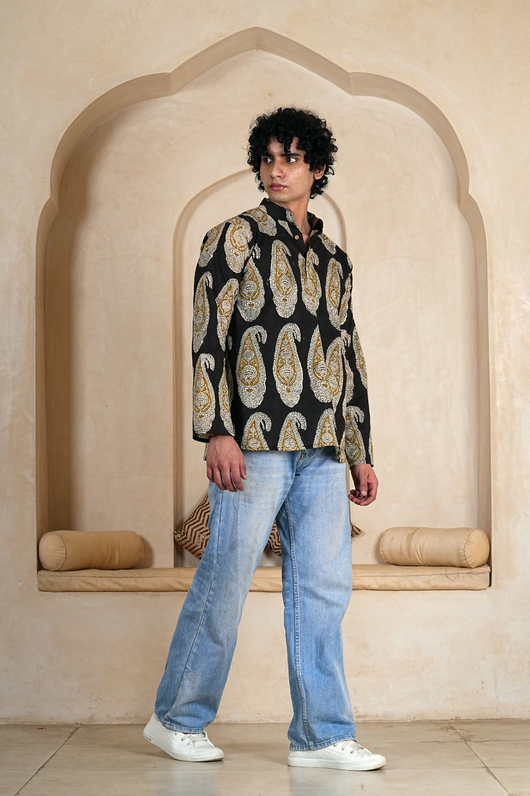 BLACK PAISLEY BLOCK PRINT MEN’S KURTA