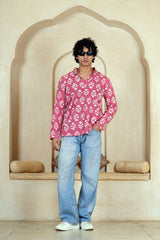 PINK FLORAL BLOCK PRINT MEN’S KURTA