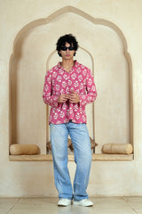 PINK FLORAL BLOCK PRINT MEN’S KURTA