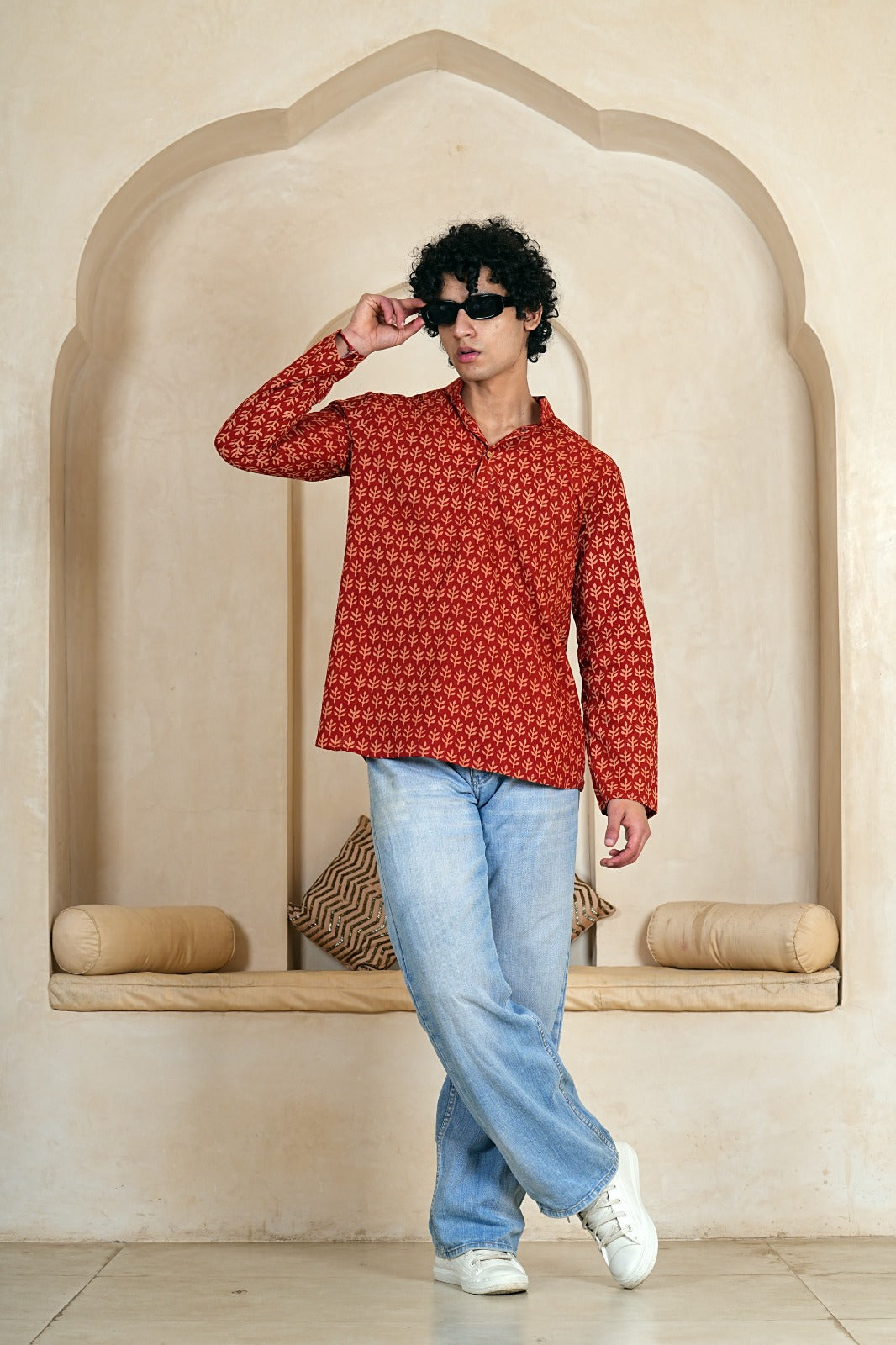 RUST FLORAL BLOCK PRINT MEN’S KURTA