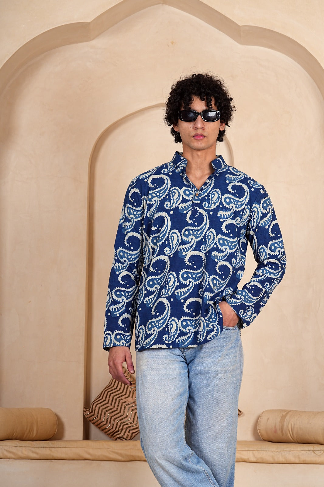 INDIGO PAISLEY BLOCK PRINT MEN’S KURTA