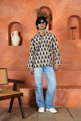 BEIGE LEAF PRINT MEN’S KURTA