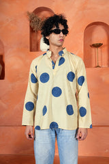BEIGE NAVY DOT - MEN’S HAND BLOCK KURTA