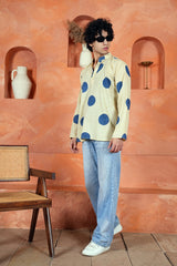 BEIGE NAVY DOT - MEN’S HAND BLOCK KURTA