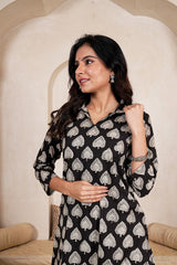 NOIR LEAF STRIPE STRAIGHT KURTA SET