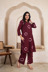 WINE SHIBORI DOT STRAIGHT KURTA SET