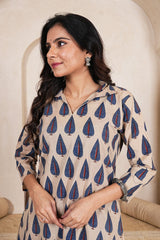 BEIGE NEEL LEAF STRAIGHT KURTA SET