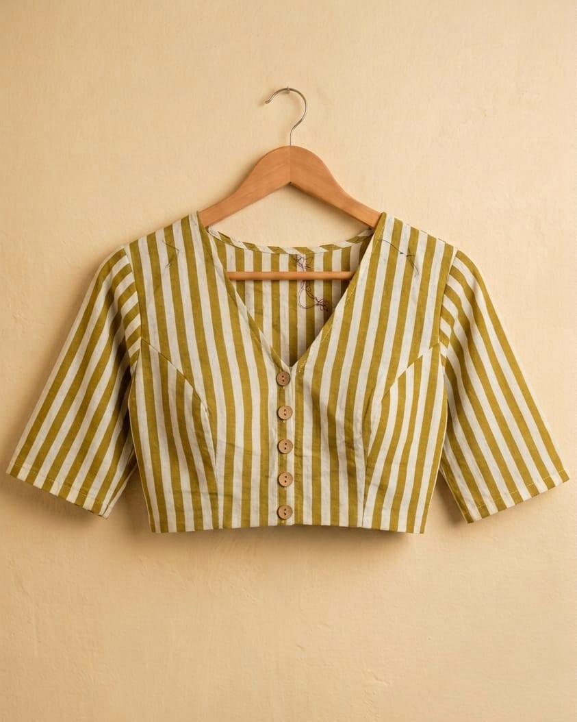 HARIT REKHA – STRIPED HAND BLOCK PRINTED COTTON BLOUSE