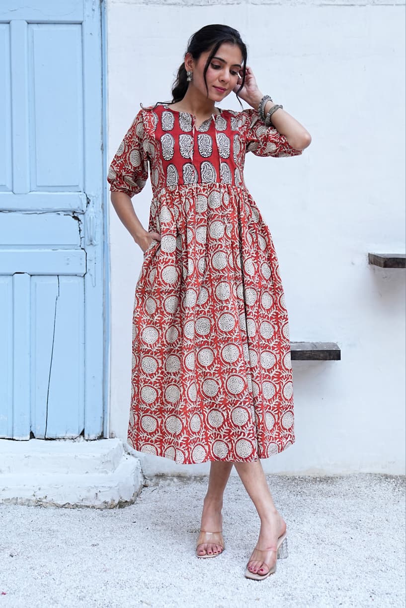 KESAR VARNIKA – HAND BLOCK PRINTED COTTON DRESS