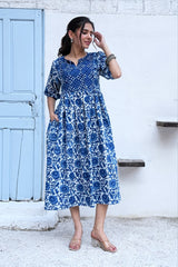 NEEL PUSHPA – HAND BLOCK PRINTED COTTON DRESS