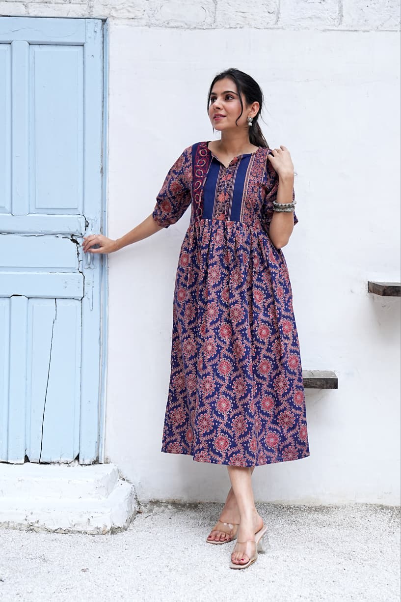NEEL MADHURIMA – HAND BLOCK PRINTED COTTON DRESS