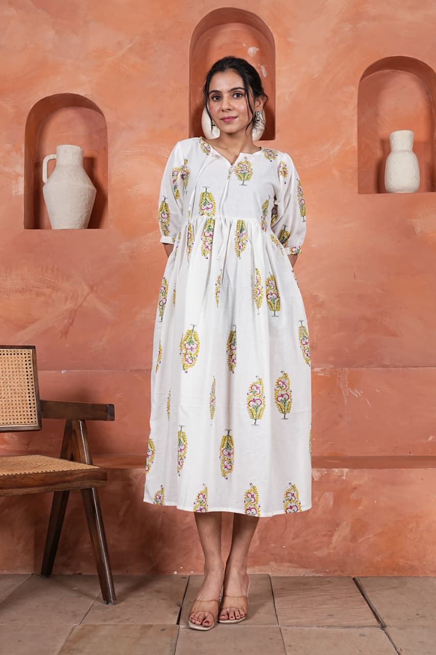 CHANDRIKA VASANT – HAND BLOCK PRINTED COTTON DRESS