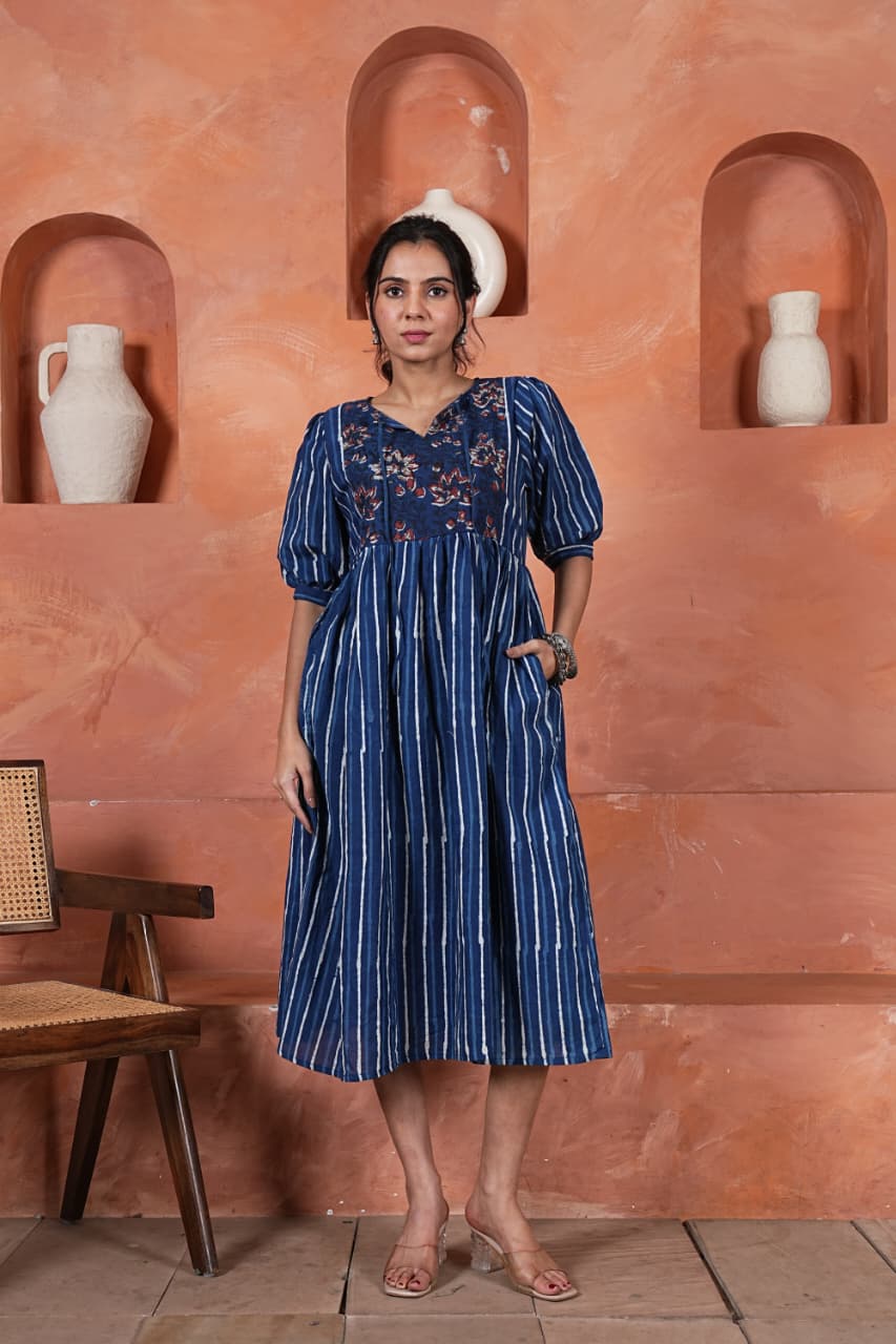 MEHR NEEL – HAND BLOCK PRINTED COTTON DRESS