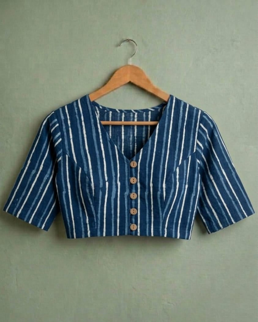 NEEL REKHA – STRIPED HAND BLOCK PRINTED COTTON BLOUSE