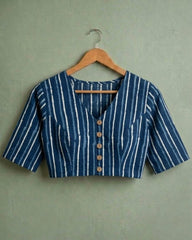 NEEL REKHA – STRIPED HAND BLOCK PRINTED COTTON BLOUSE